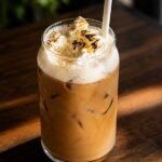 Lemon meringue latte with homemade lemon syrup and toasted meringue
